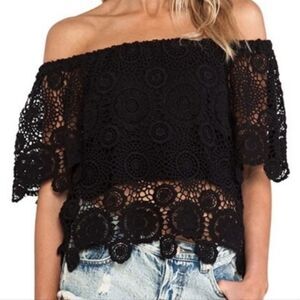Nightcap By Carisa Rene Black Crochet Lace Blouse Small